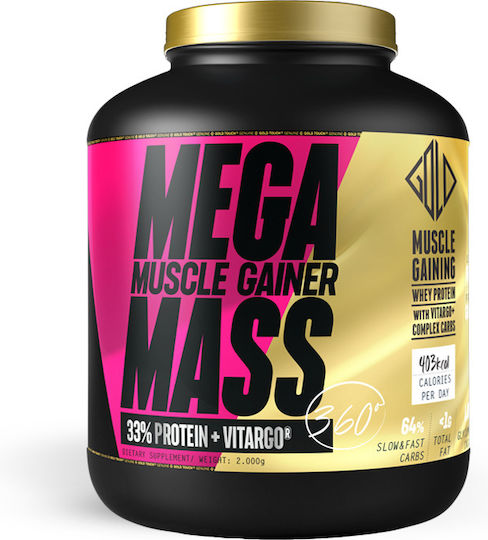 GoldTouch Nutrition Mega Mass 2kg Chocolate gainer με WPC80 και Vitargo